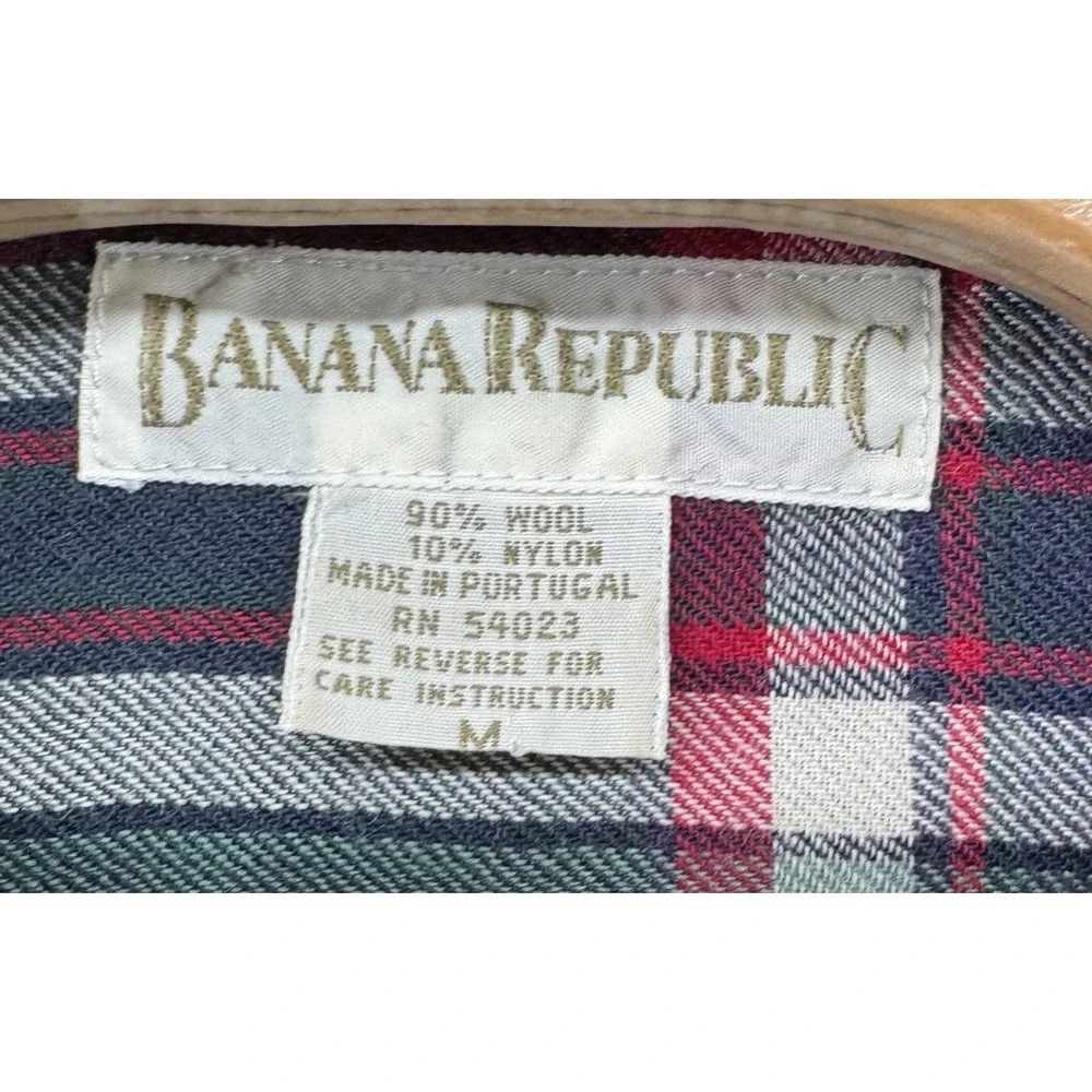 Banana Republic Vintage Wool Plaid Shirt Gray Men's Size M